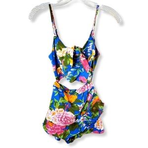 Band of Gypsies Lottie & Holly Blue Tropical Floral Two Piece Skort Top Set